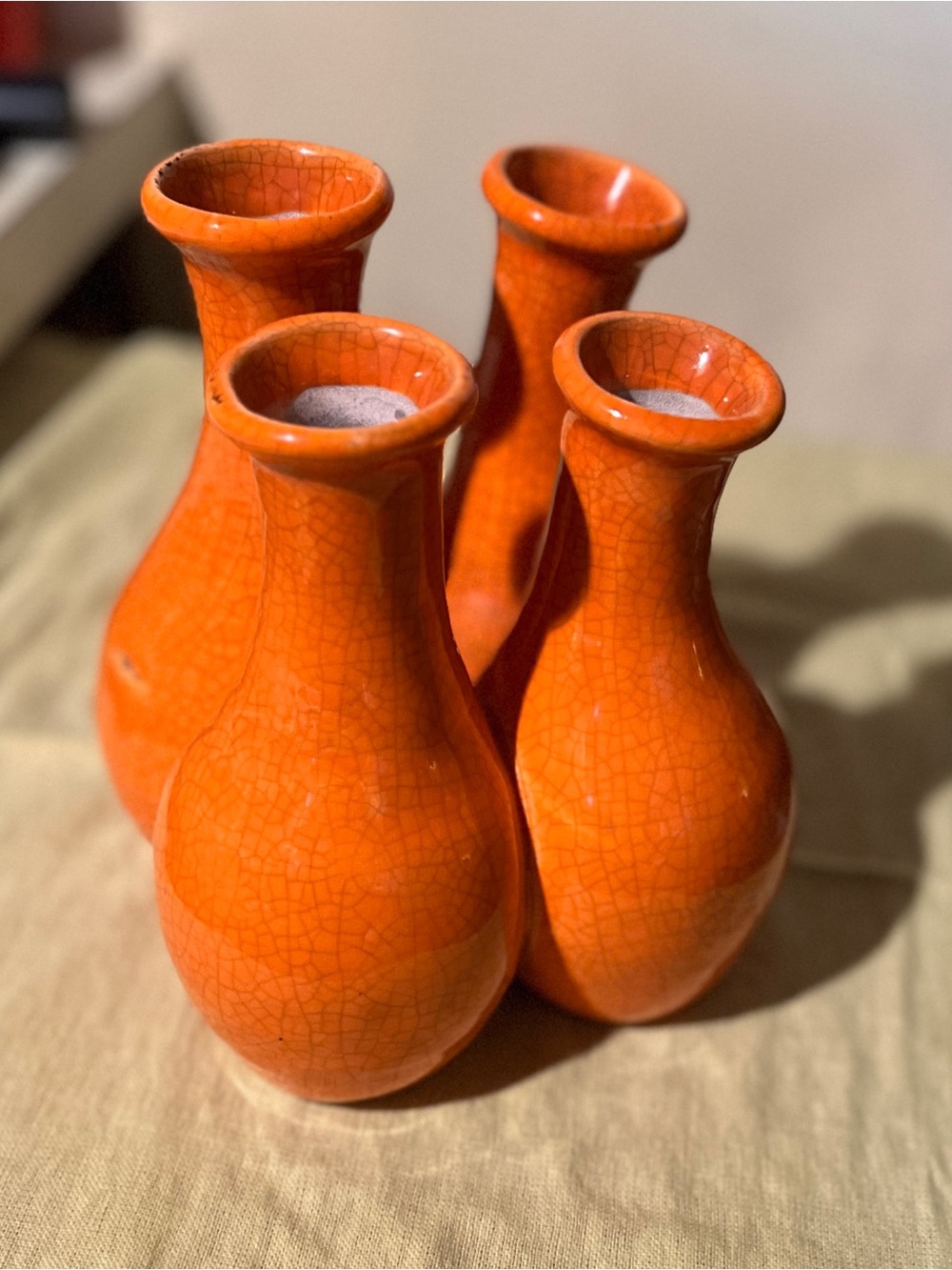 Connected retro orange ceramic vase